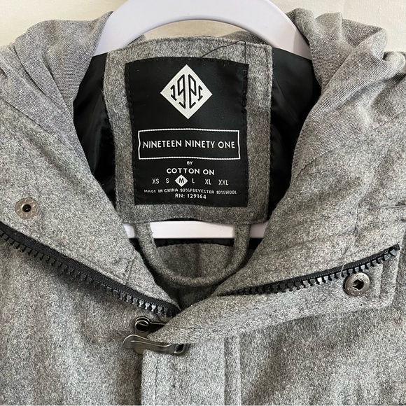 COTTON ON Nineteen Ninety One Wool Hoodie Utility Jacket Gray Size Medium - Picture 4 of 12